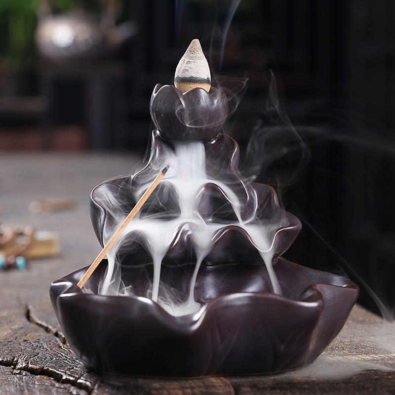Lotus and Koi Fish Ceramic Backflow Incense Burner Smoke Fountain
