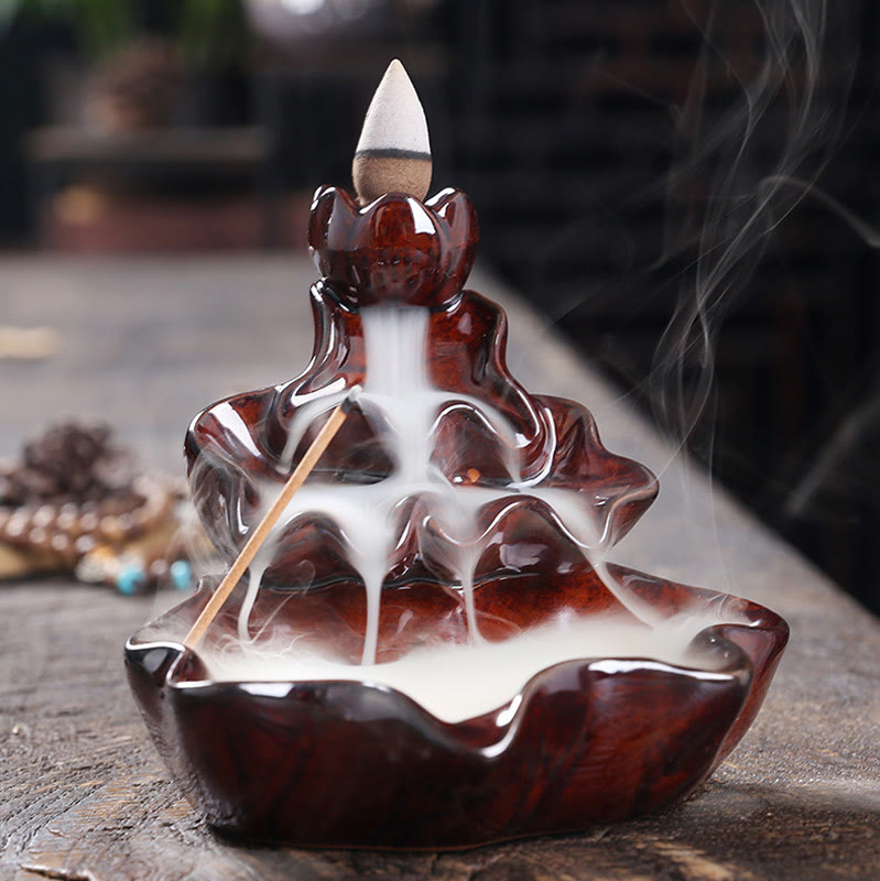 Lotus and Koi Fish Ceramic Backflow Incense Burner Smoke Fountain