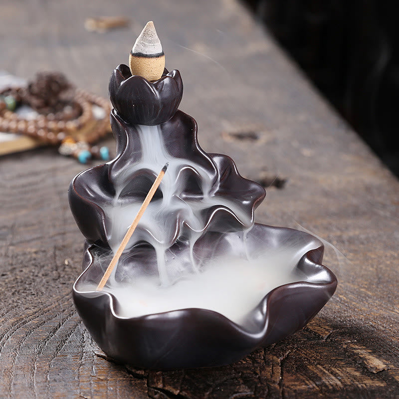 Lotus and Koi Fish Ceramic Backflow Incense Burner Smoke Fountain
