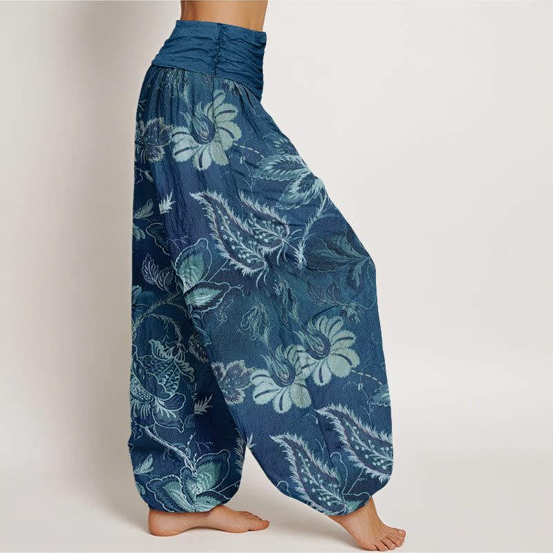 Cotton Casual Floral Leaves Women's Elastic Waist Harem Pants