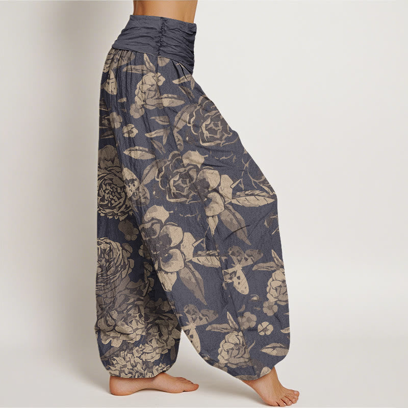 Tactile Cotton Peony Print Meditation Harem Pants