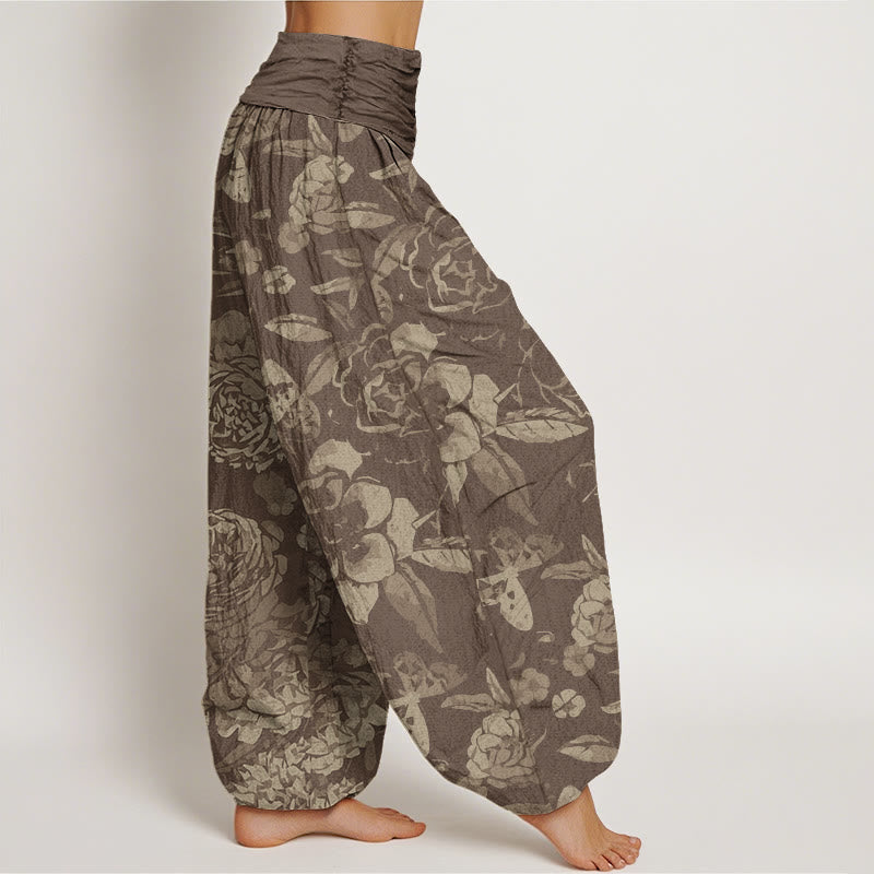 Tactile Cotton Peony Print Meditation Harem Pants
