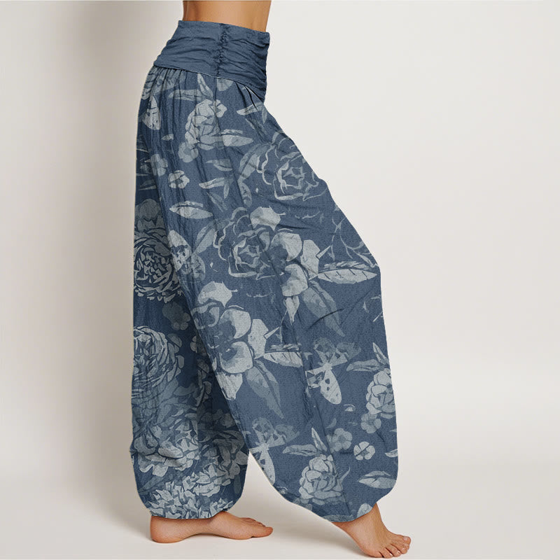 Tactile Cotton Peony Print Meditation Harem Pants