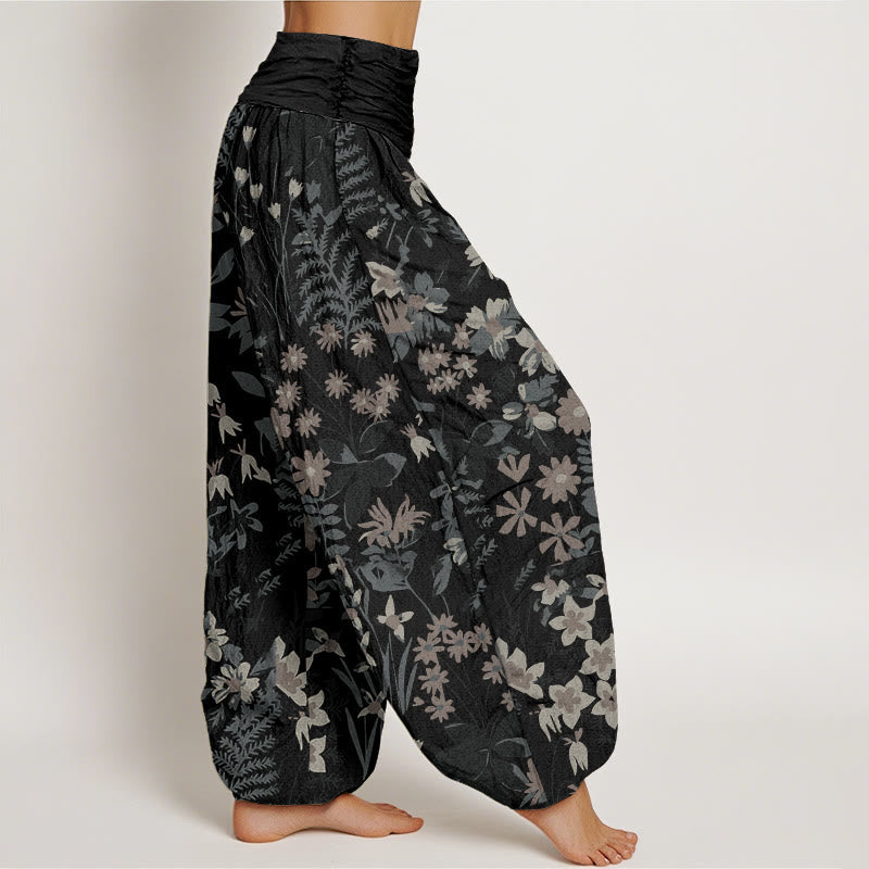 Tactile Cotton Botanical Pleated-Waist Harem Pants