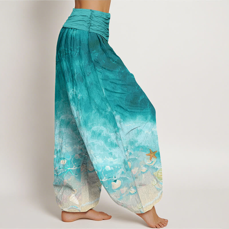 Cotton Vast Ocean Pattern Women's Elastic Waist Harem Pants