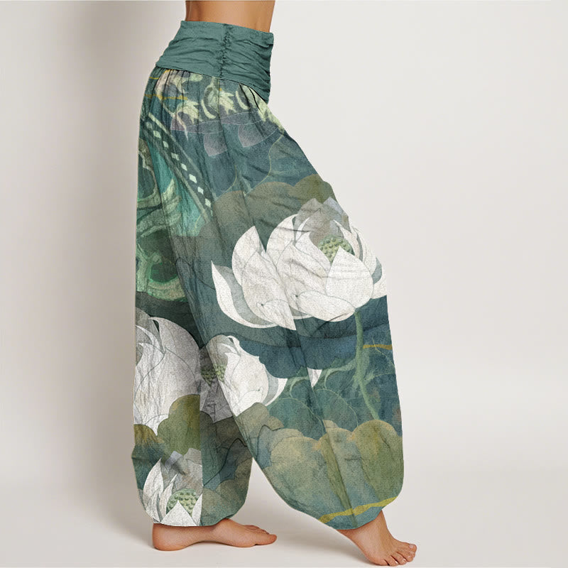 Tactile Cotton Lotus Pattern Mindful Meditation Harem Pants