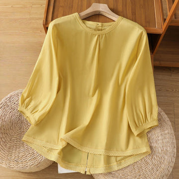 Breathable Cotton Linen Lace Hem Meditation Shirt