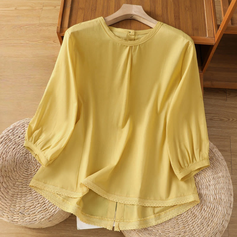 Breathable Cotton Linen Lace Hem Meditation Shirt