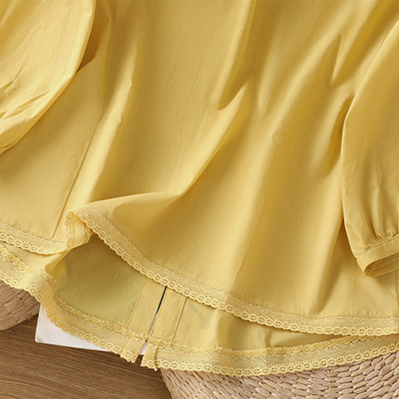 Breathable Cotton Linen Lace Hem Meditation Shirt