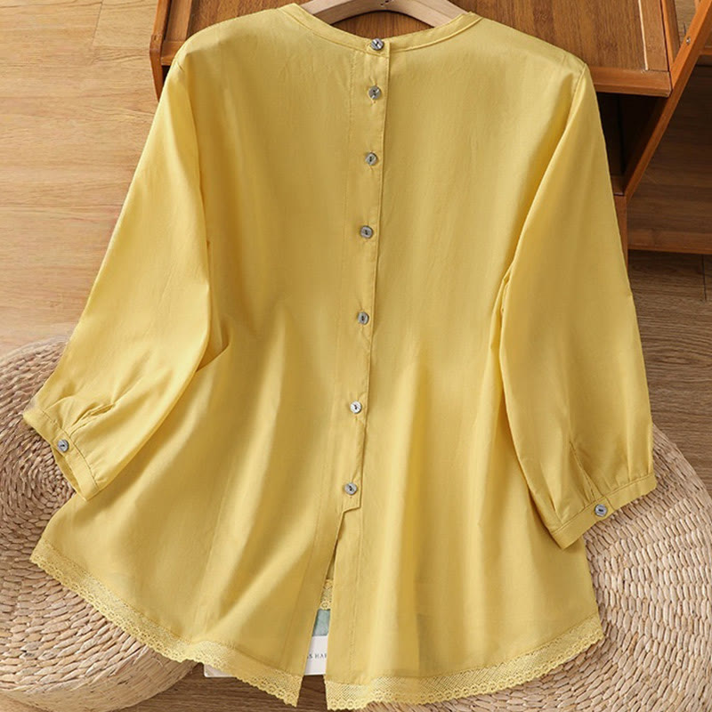 Breathable Cotton Linen Lace Hem Meditation Shirt