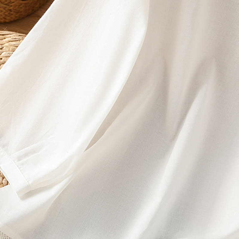 Breathable Cotton Linen Lace Hem Meditation Shirt