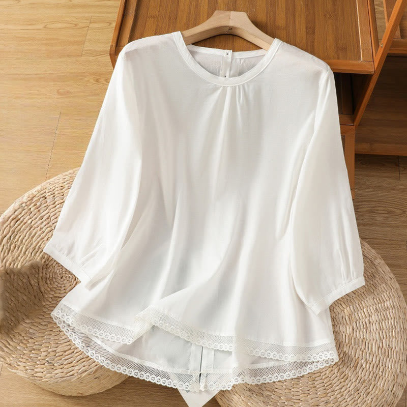 Breathable Cotton Linen Lace Hem Meditation Shirt