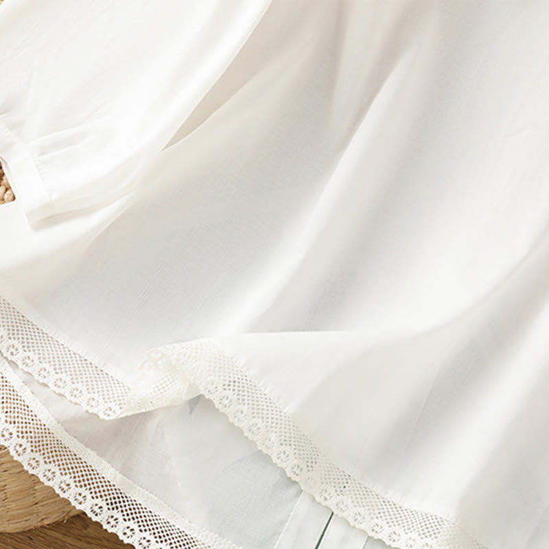 Breathable Cotton Linen Lace Hem Meditation Shirt