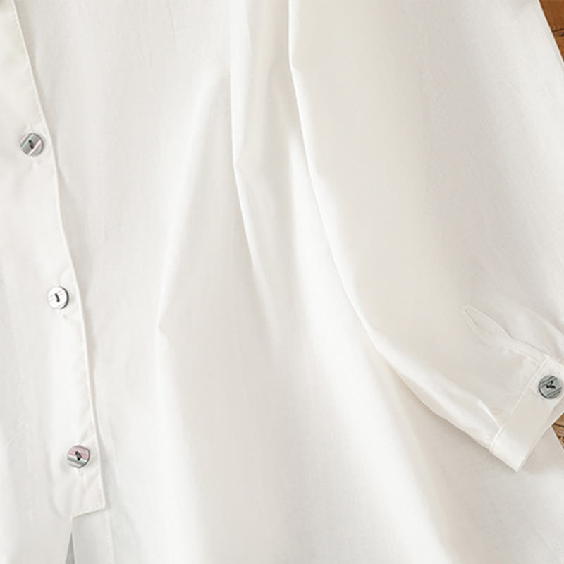 Breathable Cotton Linen Lace Hem Meditation Shirt