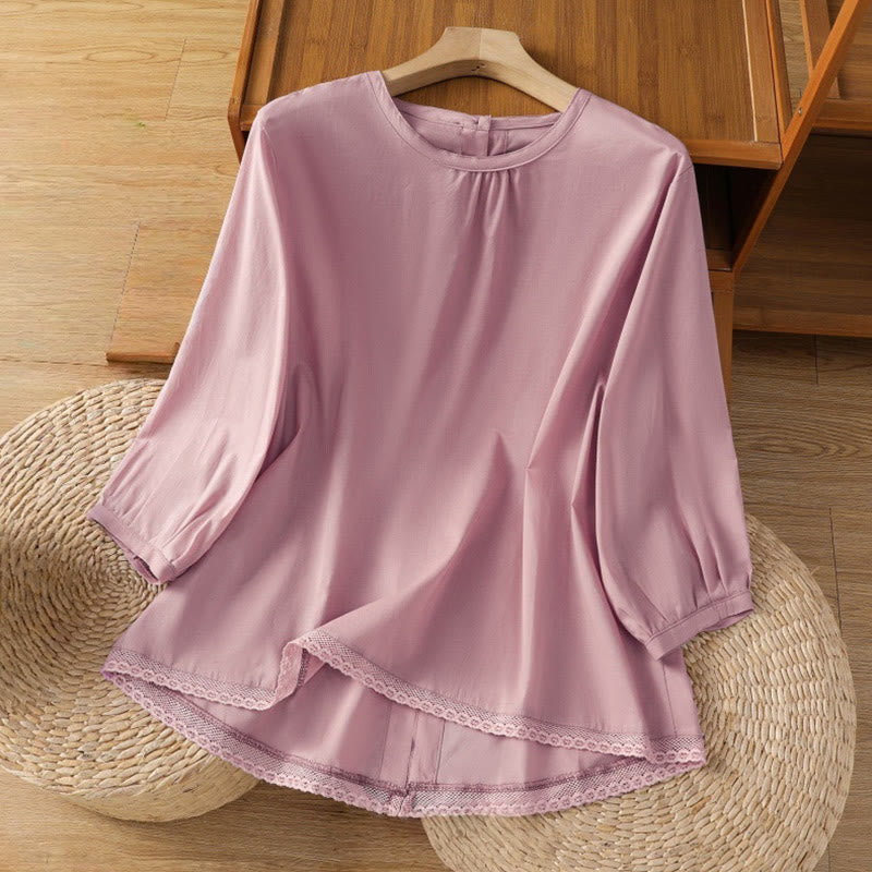Breathable Cotton Linen Lace Hem Meditation Shirt