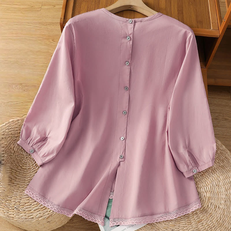 Breathable Cotton Linen Lace Hem Meditation Shirt