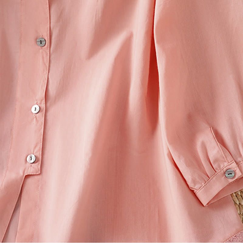 Breathable Cotton Linen Lace Hem Meditation Shirt