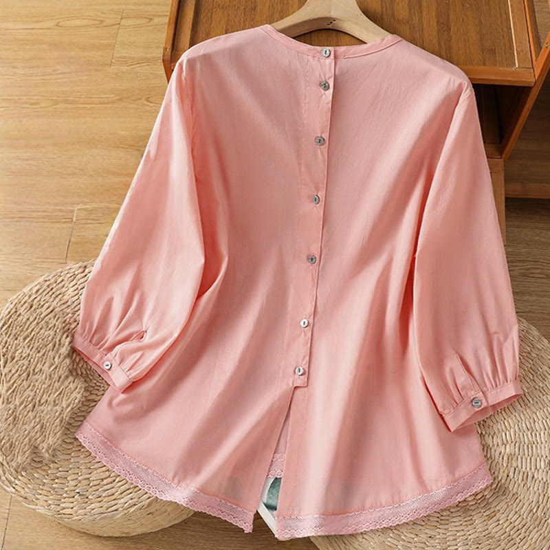 Breathable Cotton Linen Lace Hem Meditation Shirt