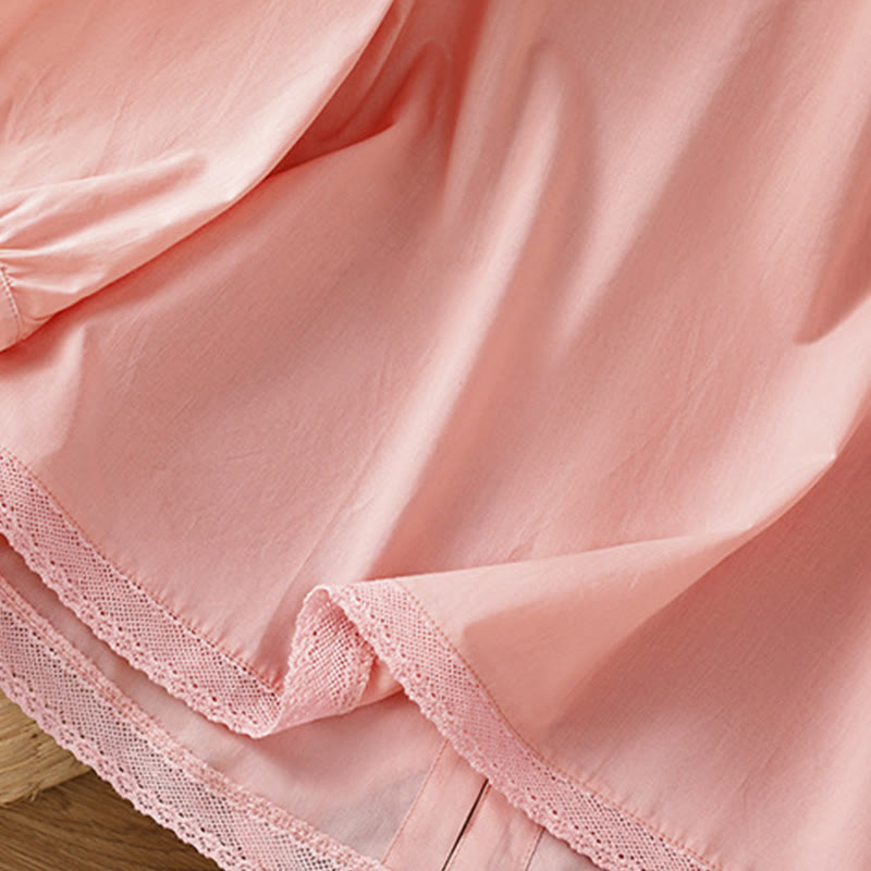 Breathable Cotton Linen Lace Hem Meditation Shirt