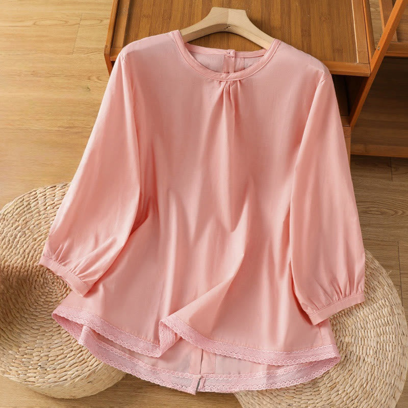 Breathable Cotton Linen Lace Hem Meditation Shirt
