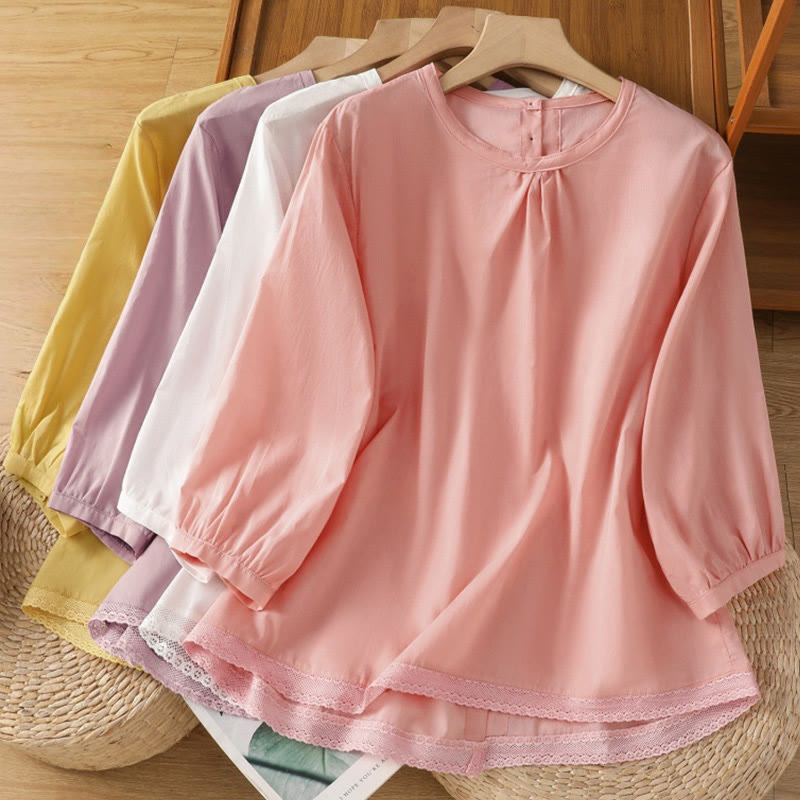 Breathable Cotton Linen Lace Hem Meditation Shirt