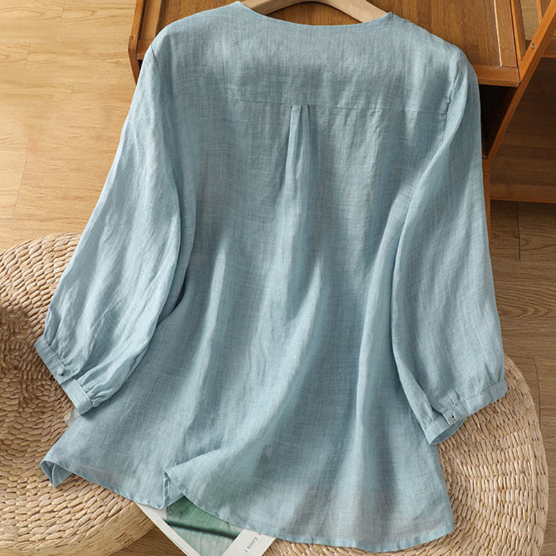 Embroidered V-Neck Half-Sleeve Mindful Meditation Shirt