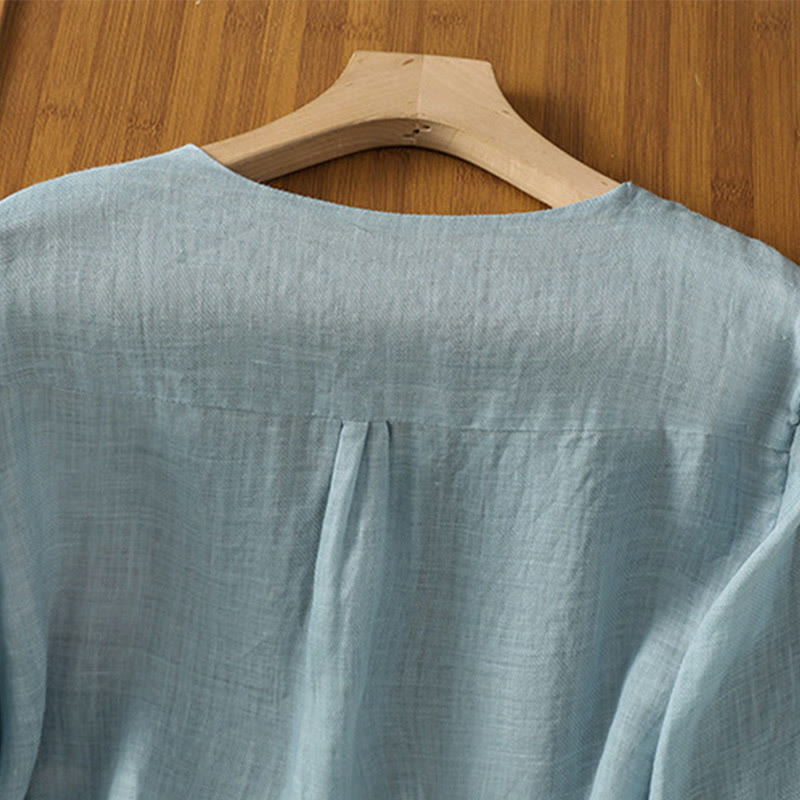 Embroidered V-Neck Half-Sleeve Mindful Meditation Shirt