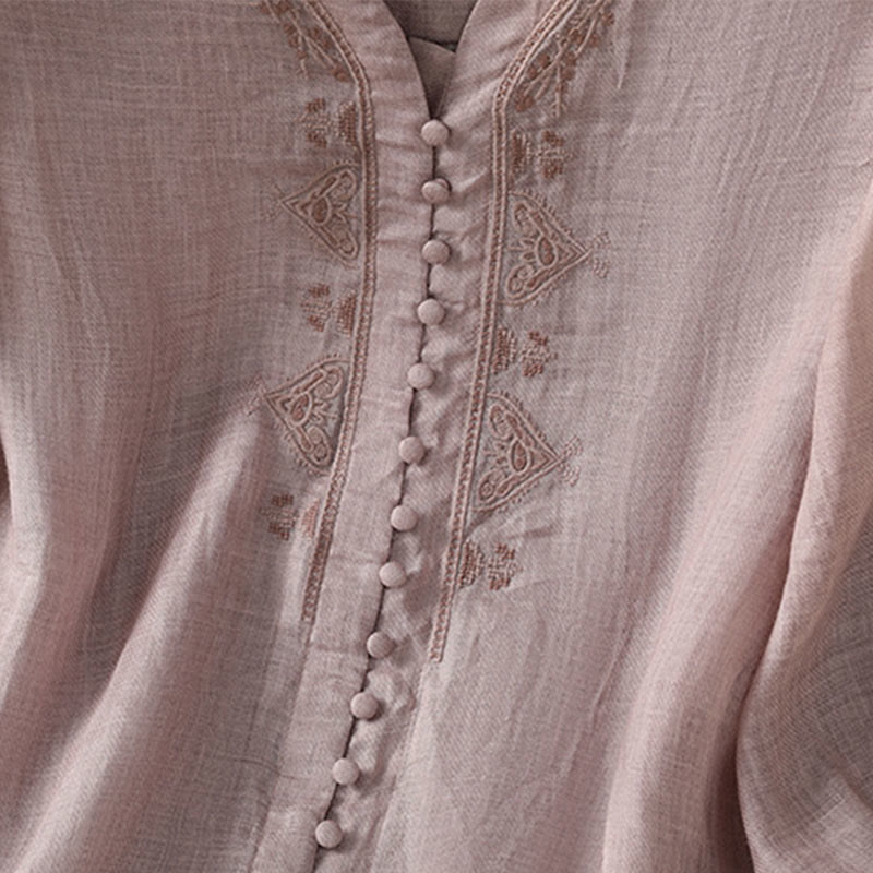 Embroidered V-Neck Half-Sleeve Mindful Meditation Shirt