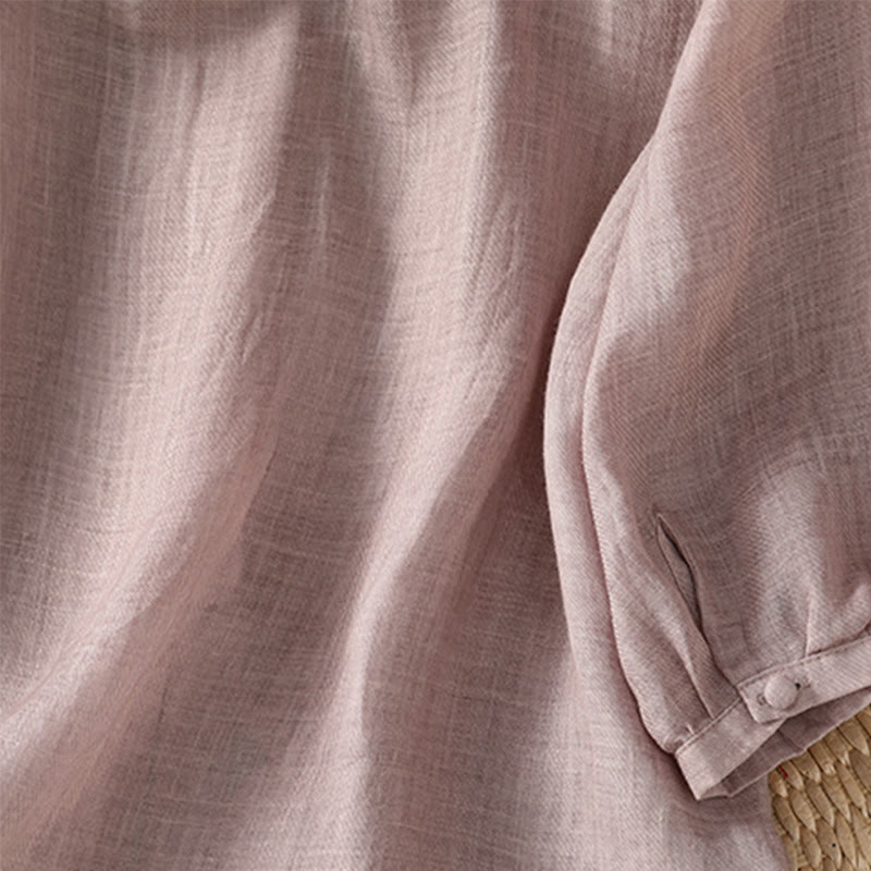 Embroidered V-Neck Half-Sleeve Mindful Meditation Shirt