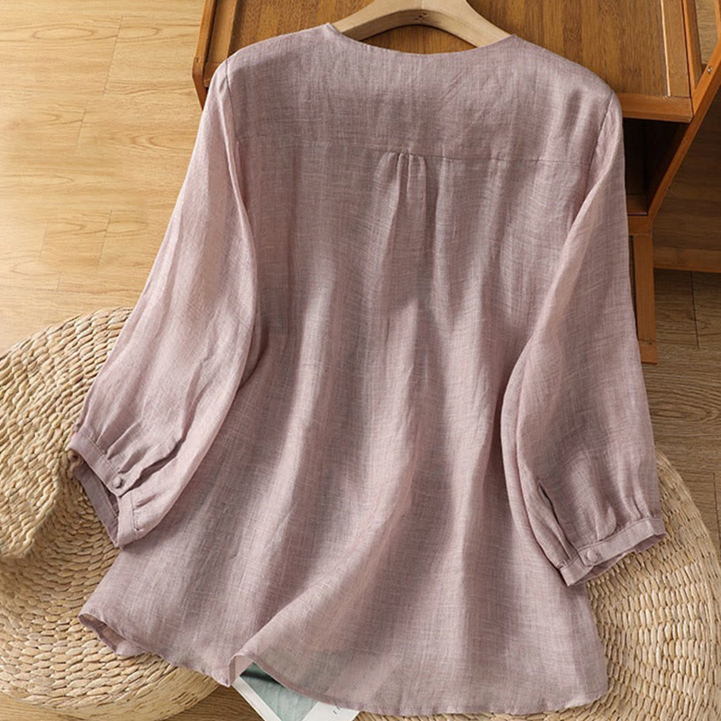 Embroidered V-Neck Half-Sleeve Mindful Meditation Shirt