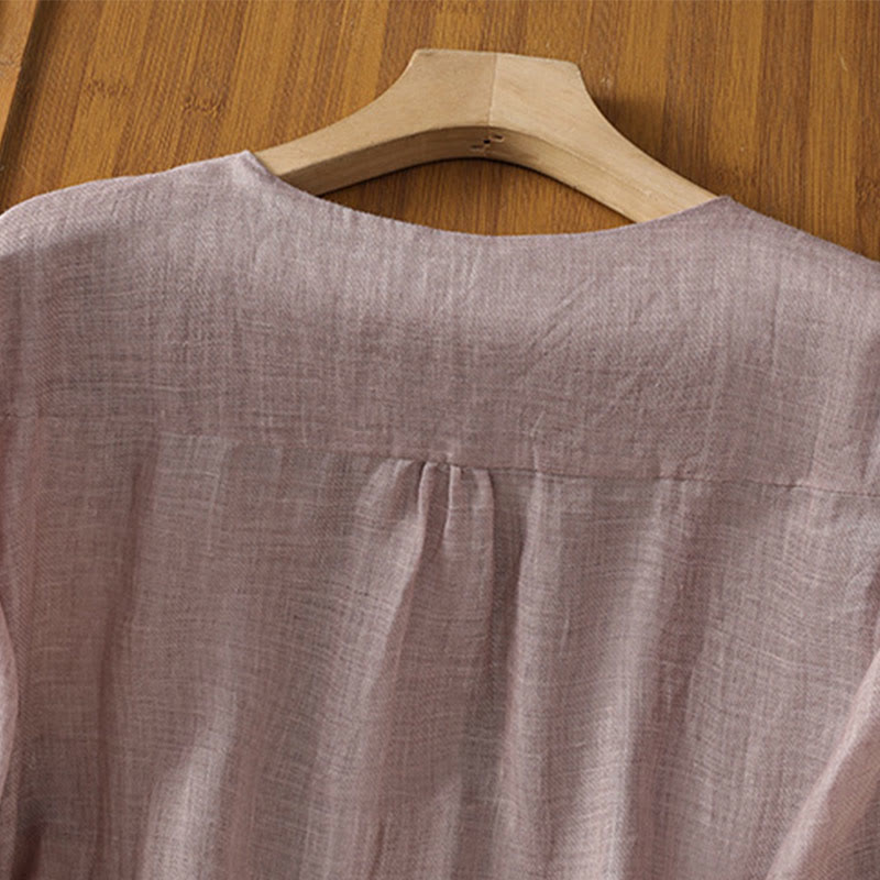 Embroidered V-Neck Half-Sleeve Mindful Meditation Shirt