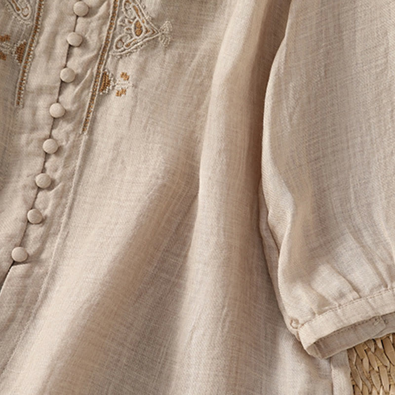Embroidered V-Neck Half-Sleeve Mindful Meditation Shirt