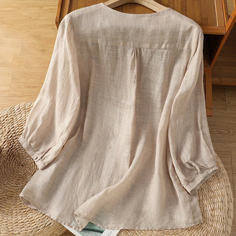 Embroidered V-Neck Half-Sleeve Mindful Meditation Shirt