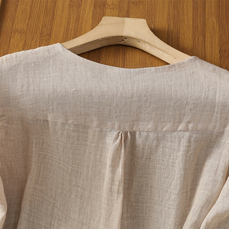 Embroidered V-Neck Half-Sleeve Mindful Meditation Shirt