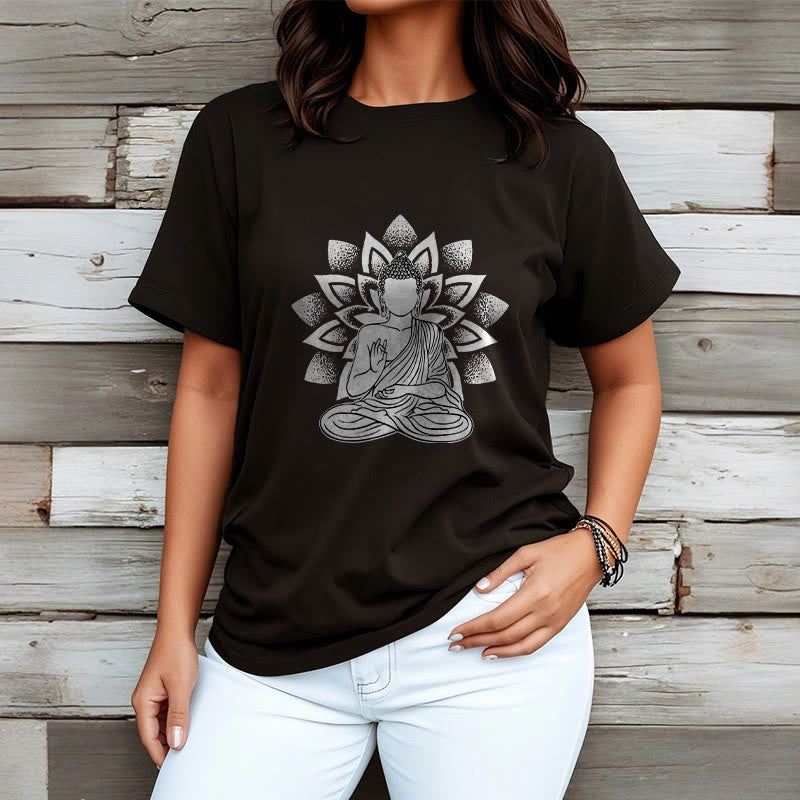 Soft Cotton Lotus Buddha Graphic Meditation T-Shirt