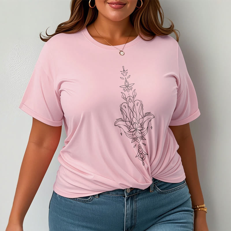 100% Cotton Hamsa Lotus Graphic Unisex Crew Neck T-Shirt