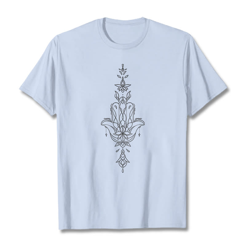 100% Cotton Hamsa Lotus Graphic Unisex Crew Neck T-Shirt