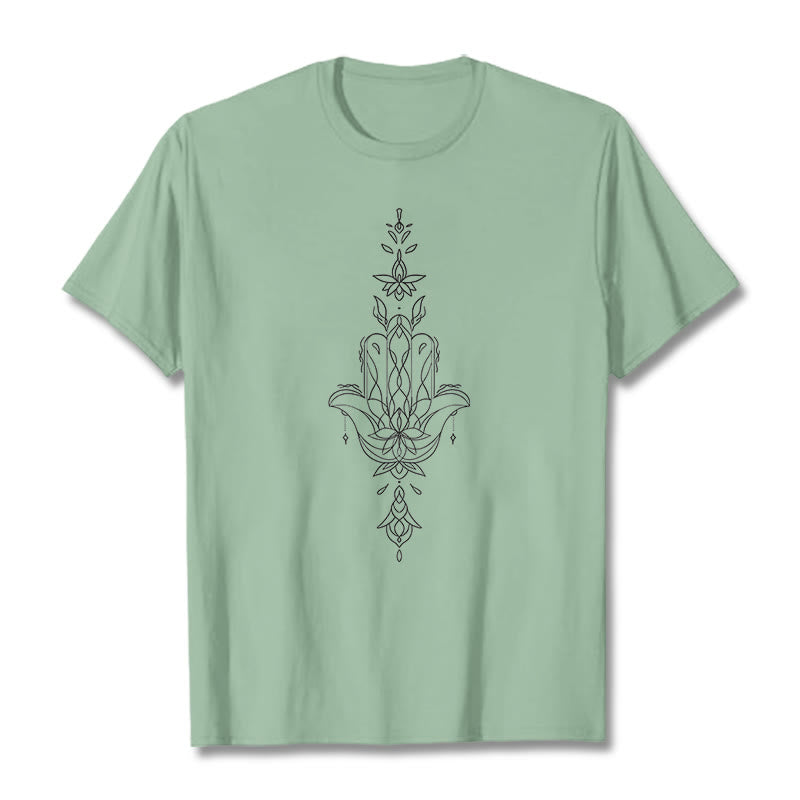 100% Cotton Hamsa Lotus Graphic Unisex Crew Neck T-Shirt