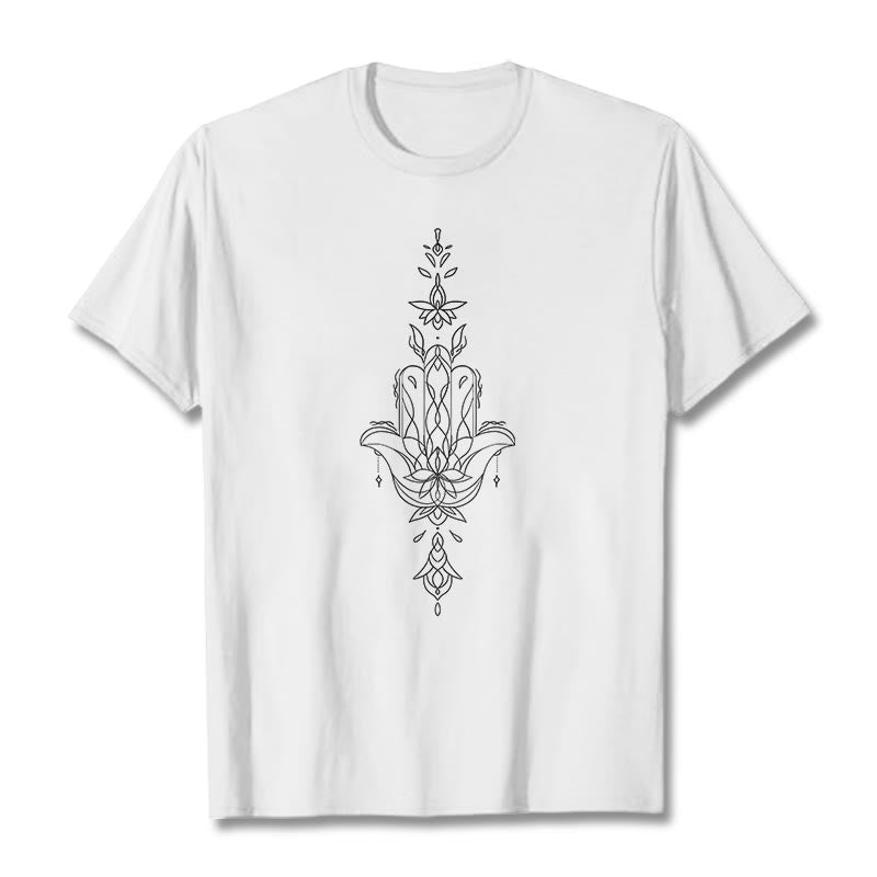 100% Cotton Hamsa Lotus Graphic Unisex Crew Neck T-Shirt