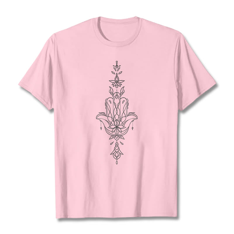 100% Cotton Hamsa Lotus Graphic Unisex Crew Neck T-Shirt