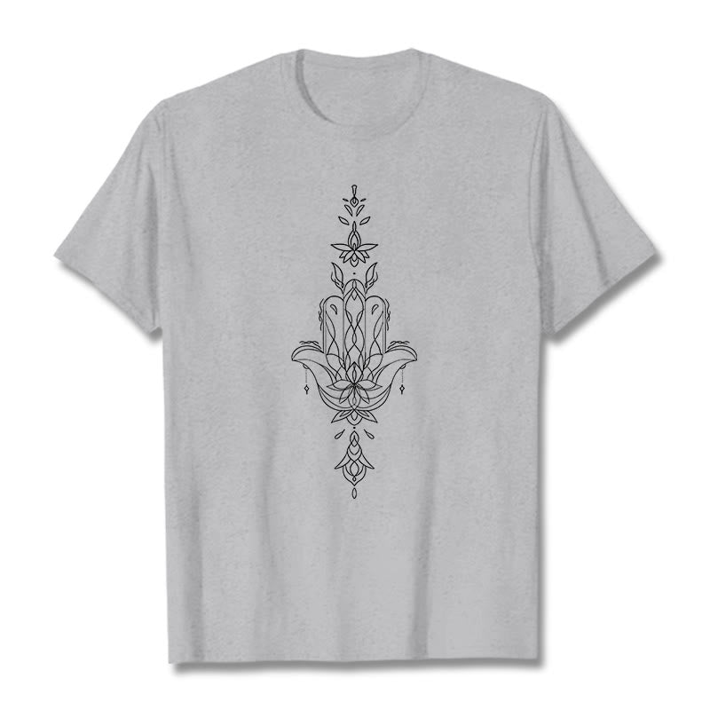 100% Cotton Hamsa Lotus Graphic Unisex Crew Neck T-Shirt