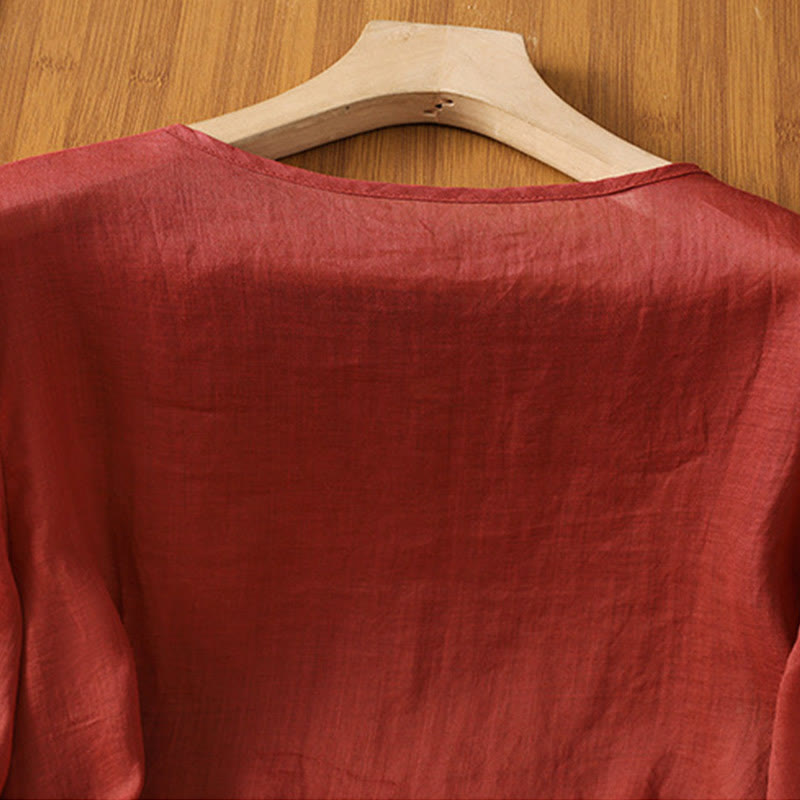 Casual Embroidery Flowers Cotton Polyester Half Sleeve Women's Crew Neck Shirt