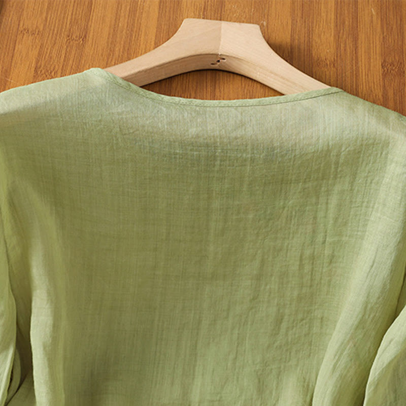 Casual Embroidery Flowers Cotton Polyester Half Sleeve Women's Crew Neck Shirt