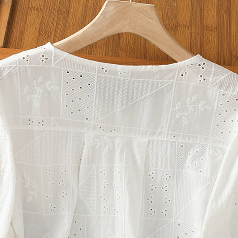 Tactile Cotton Embroidered Half-Sleeve Meditation Shirt
