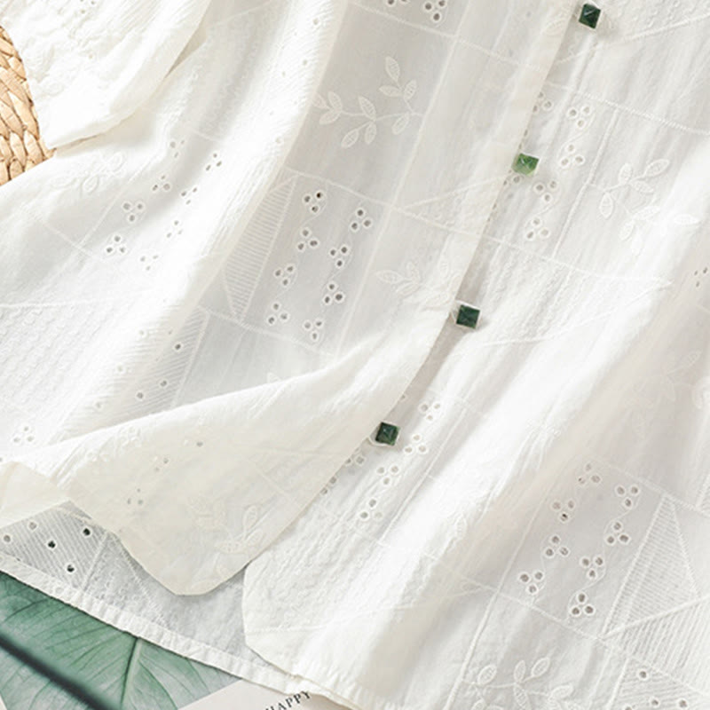 Tactile Cotton Embroidered Half-Sleeve Meditation Shirt