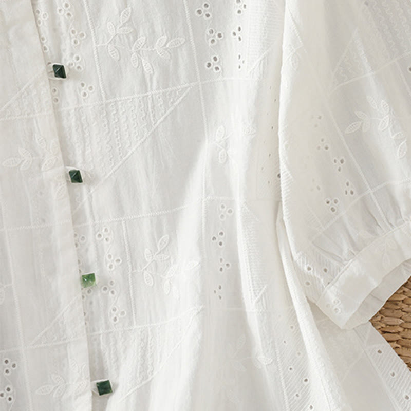 Tactile Cotton Embroidered Half-Sleeve Meditation Shirt