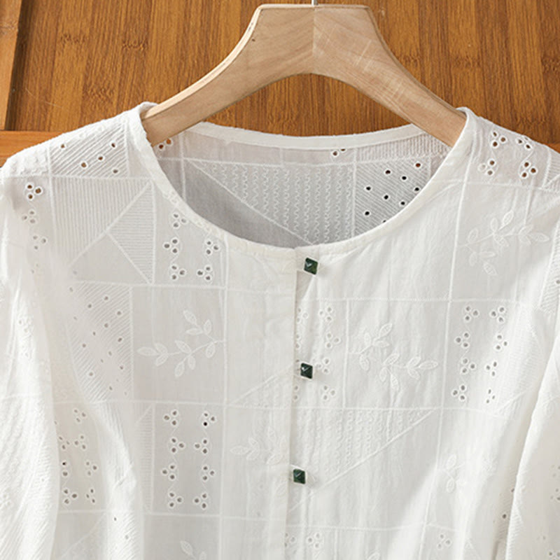 Tactile Cotton Embroidered Half-Sleeve Meditation Shirt