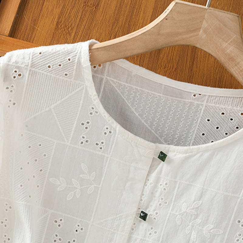 Tactile Cotton Embroidered Half-Sleeve Meditation Shirt