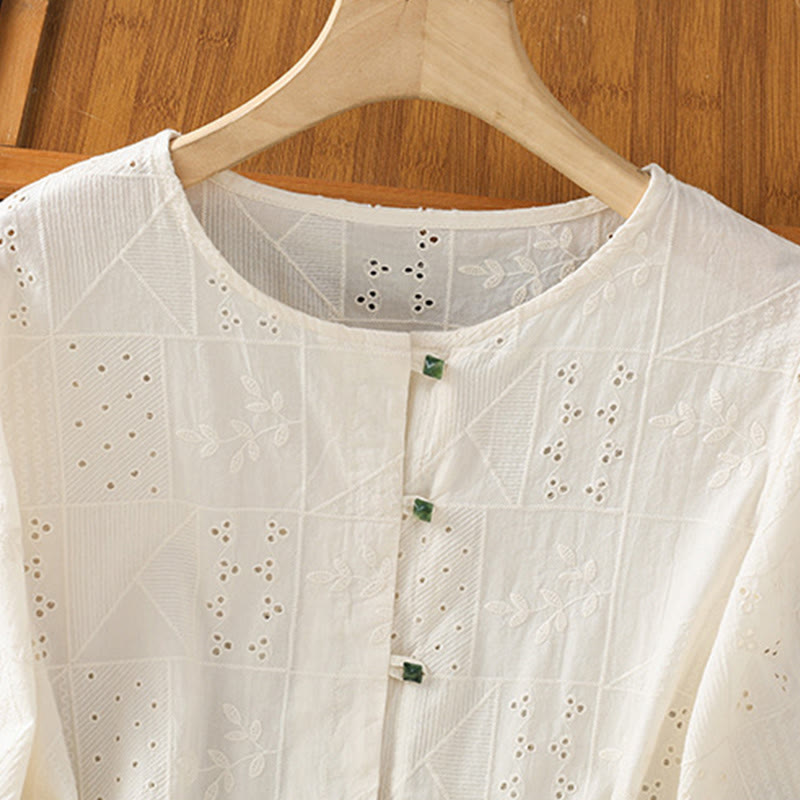 Tactile Cotton Embroidered Half-Sleeve Meditation Shirt