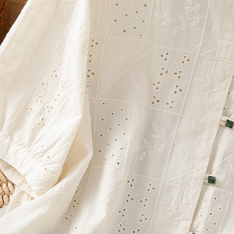 Tactile Cotton Embroidered Half-Sleeve Meditation Shirt